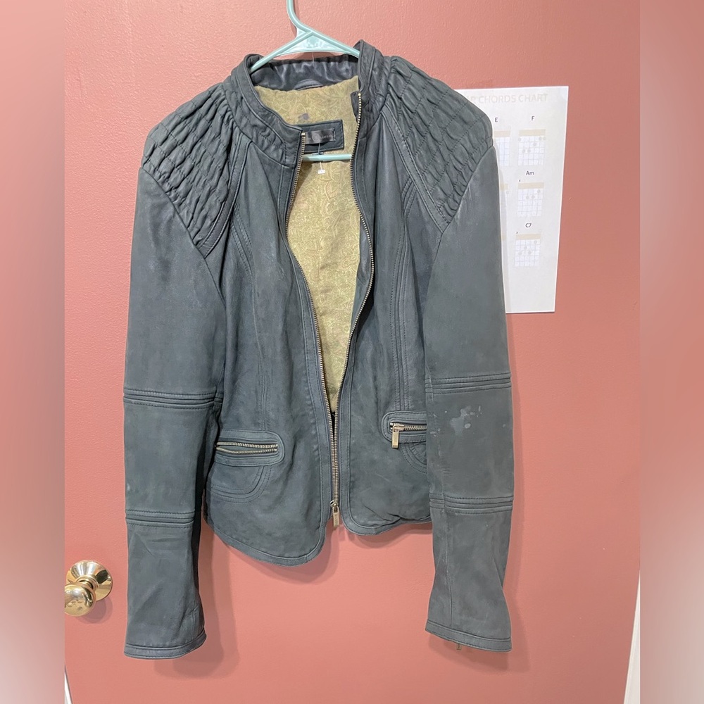 Wilsons leather grey jacket womens genuine leather with buckles